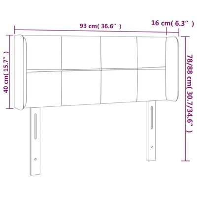 vidaXL gultas galvgalis ar LED, 93x16x78/88 cm, gaiši pelēks samts