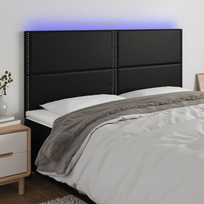 vidaXL gultas galvgalis ar LED, 160x5x118/128 cm, melns mākslīgā āda