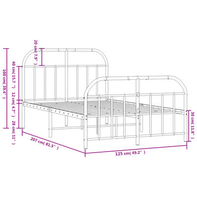 vidaXL gultas rāmis ar galvgali un kājgali, melns metāls, 120x200 cm