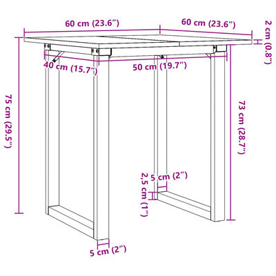 vidaXL virtuves galds, O-rāmis, 60x60x75 cm, priedes koks, čuguns