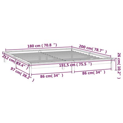 vidaXL gultas rāmis ar LED, pelēks, 180x200 cm, Super King masīvkoks