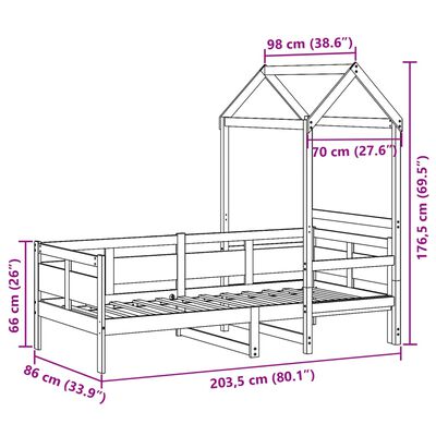 vidaXL Dienas gulta ar jumtu bez matrača 80x200 cm masīvkoks