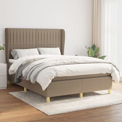 vidaXL atsperu gulta ar matraci, pelēkbrūns audums, 140x190 cm