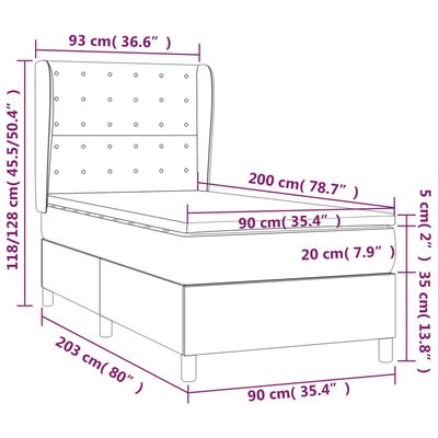 vidaXL atsperu gulta ar matraci, pelēka, 90x200 cm, mākslīgā āda