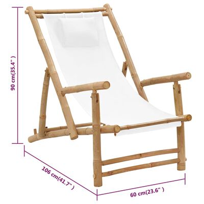 vidaXL pludmales krēsls, bambuss un krēmbalts audekls