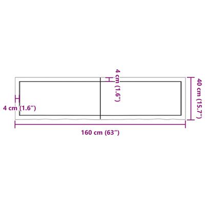 vidaXL galda virsma, 160x40x(2-4) cm, neapstrādāts ozola masīvkoks