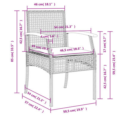 vidaXL 3-daļīgs dārza mēbeļu komplekts, matrači, bēša PE rotangpalma