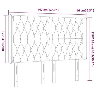 vidaXL gultas galvgalis ar LED, 147x16x118/128 cm, tumši brūns audums