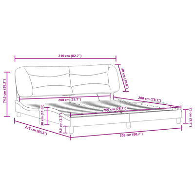 vidaXL gultas rāmis ar LED, melns, 200x200 cm, audums