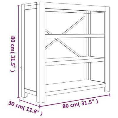 vidaXL grāmatu skapis ar 3 plauktiem, 80x30x80 cm, akācijas masīvkoks