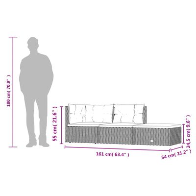 vidaXL 3-daļīgs dārza atpūtas mēbeļu komplekts, pelēka PE rotangpalma