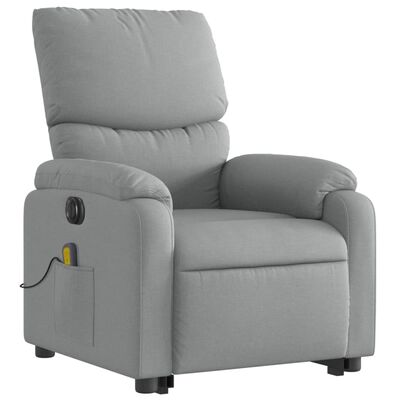vidaXL elektrisks masāžas krēsls, paceļams, atgāžams, pelēks audums