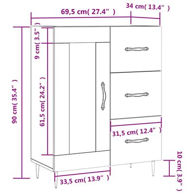 vidaXL kumode, melna, 69,5x34x90 cm, inženierijas koks