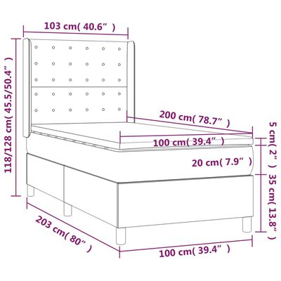 vidaXL atsperu gultas rāmis ar matraci, pelēkbrūns, 100x200 cm, audums