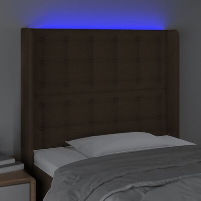 vidaXL gultas galvgalis ar LED, 103x16x118/128 cm, tumši brūns audums