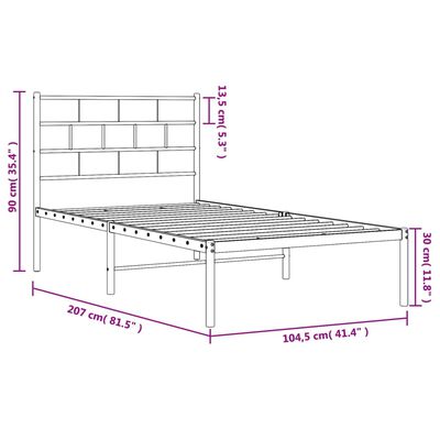 vidaXL gultas rāmis ar galvgali, balts metāls, 100x200 cm