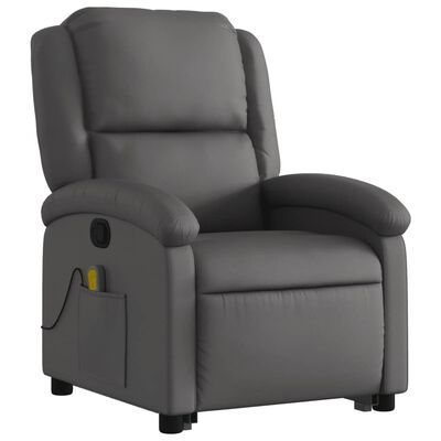 vidaXL masāžas krēsls, paceļams, atgāžams, pelēka dabīgā āda