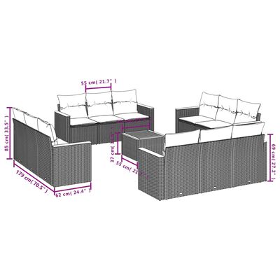 vidaXL 13-daļīgs dārza dīvāna komplekts, matrači, bēša PE rotangpalma