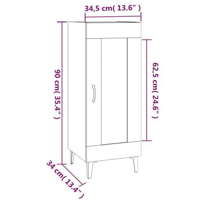 vidaXL kumode, ozolkoka krāsa, 34,5x34x90 cm, inženierijas koks