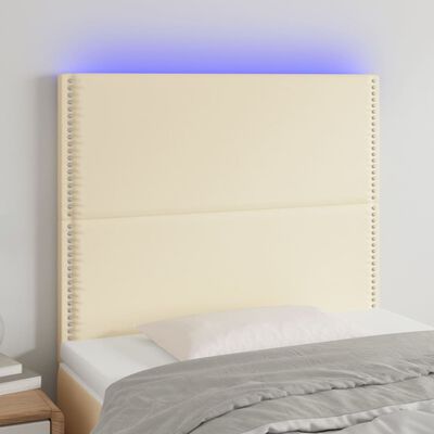 vidaXL gultas galvgalis ar LED, 100x5x118/128 cm, krēmkrāsas