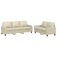 vidaXL divdaļīgs dīvānu komplekts, spilveni, krēmkrāsas mākslīgā āda