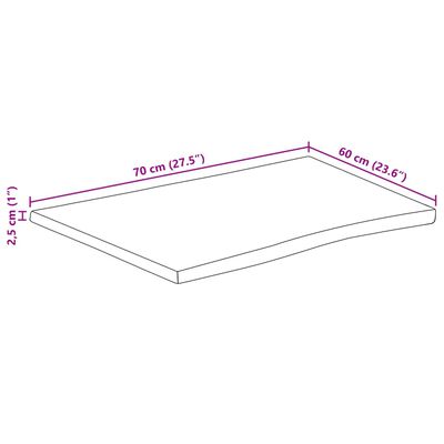 vidaXL galda virsma, 70x60x2,5 cm, neapstrādāts mango masīvkoks