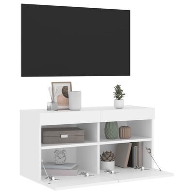 vidaXL TV galdiņš ar LED lampiņām, balti, 80x30x40 cm