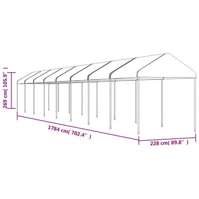 vidaXL nojume ar jumtu, balta, 17,84x2,28x2,69 m, polietilēns