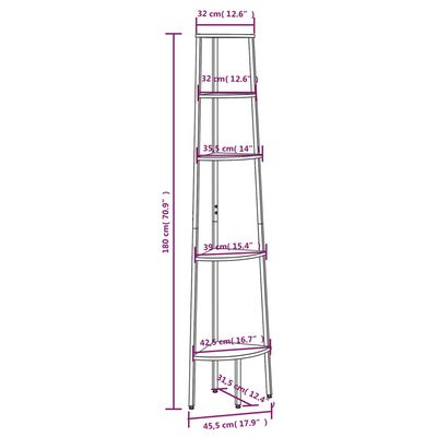 vidaXL 5 līmeņu stūra plaukts, 45,5x31,5x180, melns