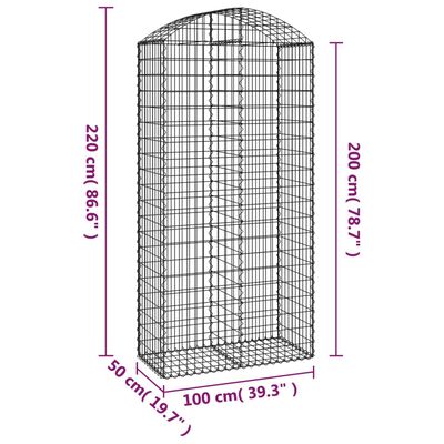 vidaXL arkveida gabiona grozs, 100x50x200/220 cm, cinkota dzelzs