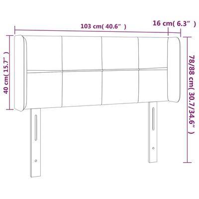 vidaXL gultas galvgalis ar LED, 103x16x78/88 cm, gaiši pelēks samts