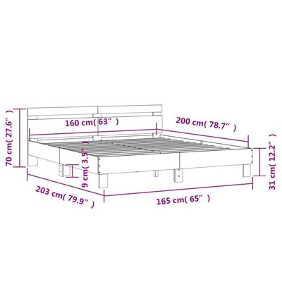 vidaXL gultas rāmis ar galvgali un LED, koka krāsa, 160x200 cm