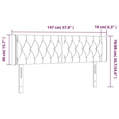 vidaXL gultas galvgalis ar LED, 147x16x78/88 cm, tumši brūns audums