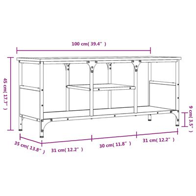 vidaXL TV skapītis, 100x35x45 cm, inženierijas koks, dzelzs, brūns