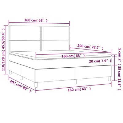 vidaXL atsperu gulta ar matraci, LED, tumši zils samts, 160x200 cm