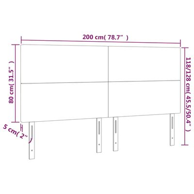 vidaXL gultas galvgalis ar LED, 200x5x118/128cm, kapučīno mākslīgā āda