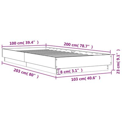 vidaXL gultas rāmis ar LED, ozolkoka krāsā, 100x200 cm