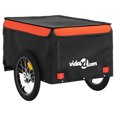 vidaXL velosipēda piekabe, 45 kg, melna un oranža, dzelzs