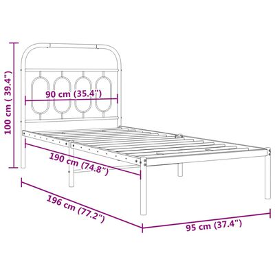 vidaXL gultas rāmis ar galvgali, melns metāls, 90x190 cm