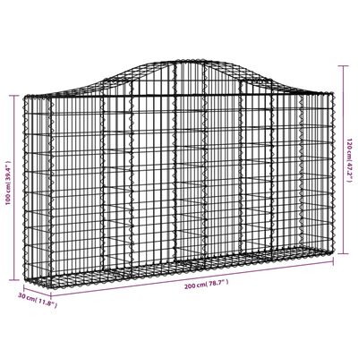 vidaXL arkveida gabiona grozs, 200x30x100/120 cm, cinkota dzelzs