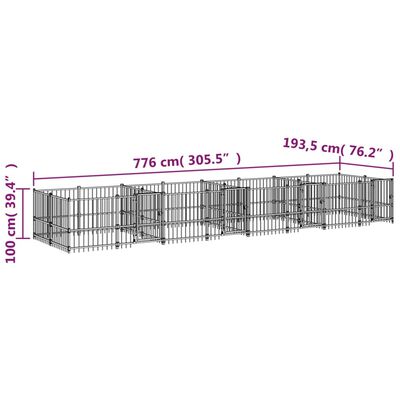 vidaXL suņu voljērs, 15,02 m², tērauds