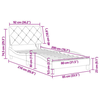 vidaXL gultas rāmis ar LED, melns samts, 80x200 cm