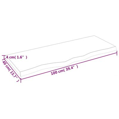 vidaXL sienas plaukts, 100x40x(2-4) cm, neapstrādāts ozola masīvkoks