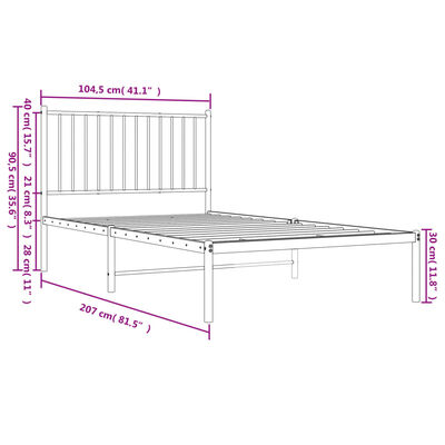 vidaXL gultas rāmis ar galvgali, melns metāls, 100x200 cm