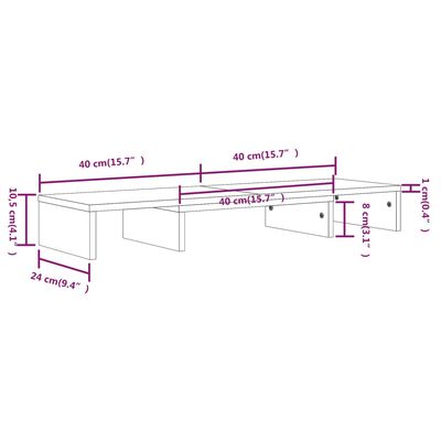 vidaXL monitora paliktnis, medus brūns, 80x24x10,5cm priedes masīvkoks