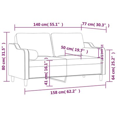 vidaXL divvietīgs dīvāns ar spilveniem, melns, 140 cm, audums