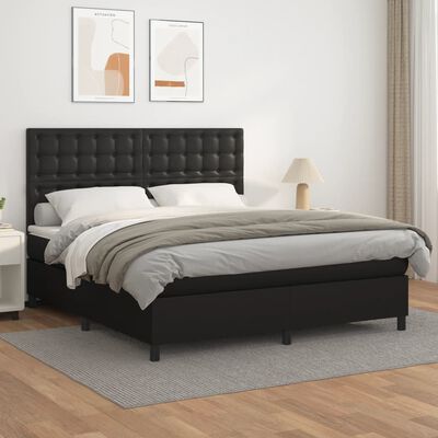 vidaXL atsperu gulta ar matraci, melna, 160x200 cm, mākslīgā āda