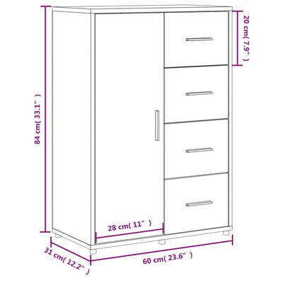 vidaXL kumode, melns, 60x31x84 cm, inženierijas koks