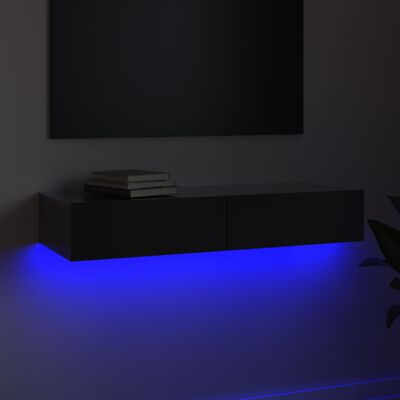 vidaXL TV galdiņš ar LED lampiņām, spīdīgi pelēks, 90x35x15,5 cm