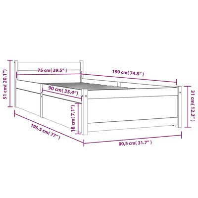 vidaXL gultas rāmis ar atvilktnēm, 75x190 cm, vienvietīgs